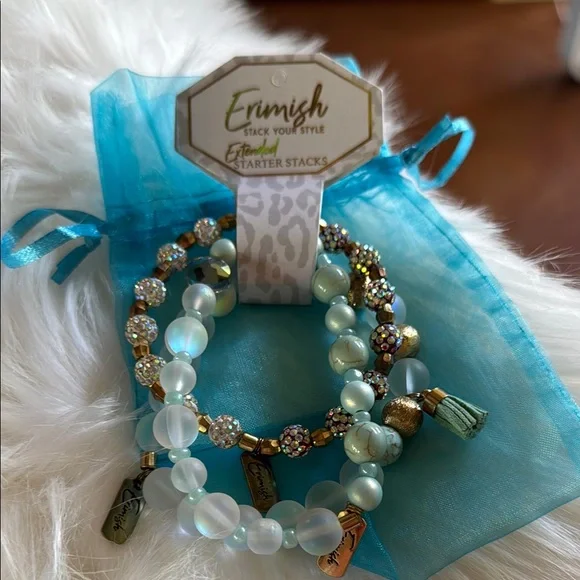 Erimish Gold Mint and Moonstone Beaded Bracelet set with charms - Picture 2 of 6